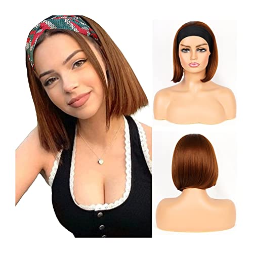 Perücke Damen Kurze gerade Bob-Perücken synthetische gerade Stirnband-Perücken for schwarze Frauen 10/12 Zoll hitzebeständige Faser-natürliches Haar leimlose Schal-Perücken Perücken für Frauen (Color von GRFIT