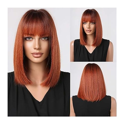 Perücke für Frauen Synthetische Perücken, dunkle, schulterlange, gerade Perücken mit Pony, kurze Perücke for Frauen, natürliche, tägliche Party, hitzebeständige Haare Human Hair Wig (Color : LC2067-2 von GRFIT