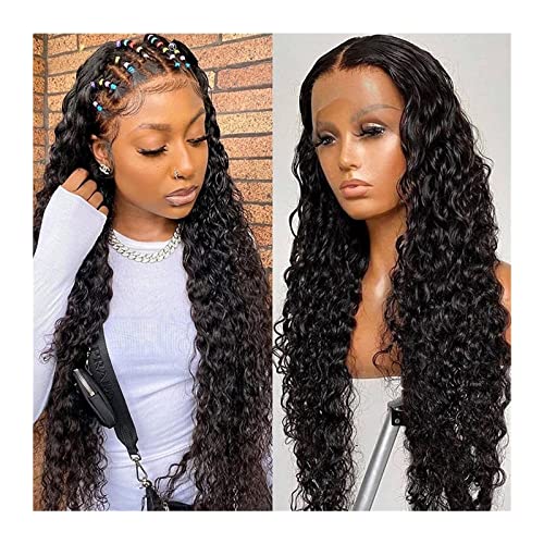 Perücken 13x4 Lace Front Perücken Echthaar vorgezupft Brasilianische lose tiefe Wellenspitze Frontal Perücke mit Babyhaar natürliche schwarze Echthaarperücken for schwarze Frauen Haarteile (Color : 1 von GRFIT