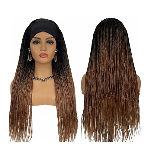 Perücken Geflochtene Stirnbandperücke for schwarze Frauen, 22-28" lange Box geflochtene Perücken Twist Crochet Hair Cornrow Braid Perücke synthetische Stirnbandperücke Spitzeperücke (Color : T1B30-1 von GRFIT