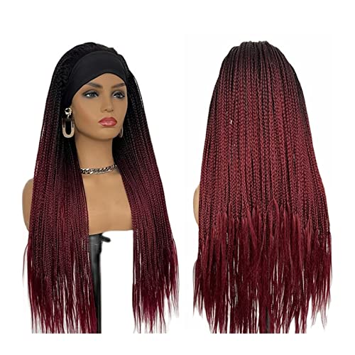 Perücken Geflochtene Stirnbandperücke for schwarze Frauen, 22-28" lange Box geflochtene Perücken Twist Crochet Hair Cornrow Braid Perücke synthetische Stirnbandperücke Spitzeperücke (Color : T1BBUG-1 von GRFIT