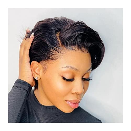 Perücken Kurze Pixie Cut Perücken 13 × 6 × 1 T Teil Lace Front Perücken for Frauen Brasilianisches Remy Haar Natürliche Farbe Glueless HD Transparent Deep Part Lace Frontal Perücken Spitzeperücke von GRFIT