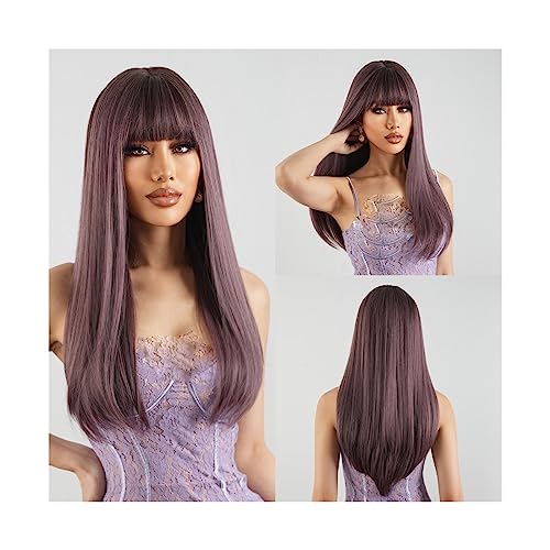 Perücken Lange gerade synthetische Perücken mit Pony, hellrosa, lila, Naturhaar-Perücke, Cosplay-Lolita-Perücke, hitzebeständiges Haar for Frauen Spitzeperücke (Color : LC2096-4) von GRFIT