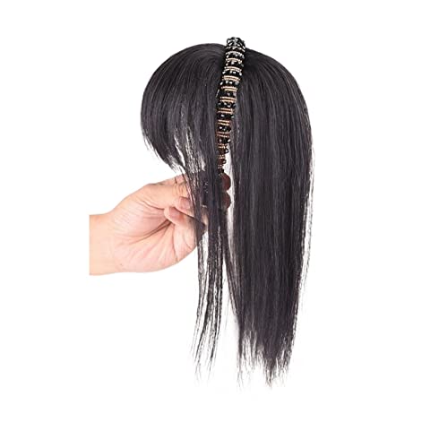 Perücken Simulation Haar Pony Perücke Stück Stirn Haarband Pony Eine Perücke Kopffüller Haarabdeckung Weißes Haar Mädchen Perücken Spitzeperücke (Color : Brown-black straight hair-40CM) von GRFIT