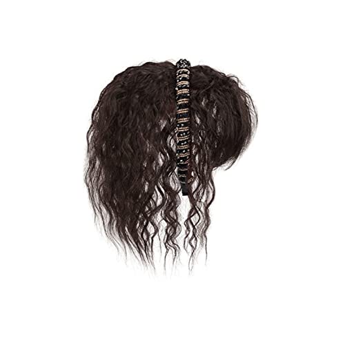 Perücken Simulation Haar Pony Perücke Stück Stirn Haarband Pony Eine Perücke Kopffüller Haarabdeckung Weißes Haar Mädchen Perücken Spitzeperücke (Color : Dark brown curly hair-25CM) von GRFIT