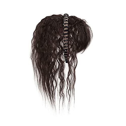 Perücken Simulation Haar Pony Perücke Stück Stirn Haarband Pony Eine Perücke Kopffüller Haarabdeckung Weißes Haar Mädchen Perücken Spitzeperücke (Color : Dark brown curly hair-40CM) von GRFIT