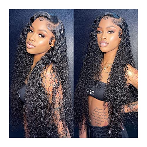 Perücken Tiefe Welle Lace Frontal Perücke 13x4 13x6 lockiges Echthaar Perücken for schwarze Frauen Pre gezupft 10-34 Zoll lange Welle lockige Lace Frontal Perücke mit Babyhaar Haarteile (Color : 13x4 von GRFIT