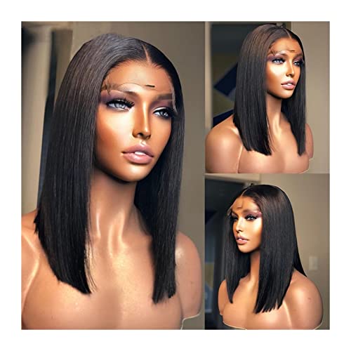 Perücken für Frauen Kurzer Bob Lace Front Menschliche Haarperücken 13x1 Gerade Spitze Frontal Perücke T Teil Perücke mit Bleichknoten Prepucked 13x4 Indisches Remy Haar für den täglichen Gebrauch (Si von GRFIT