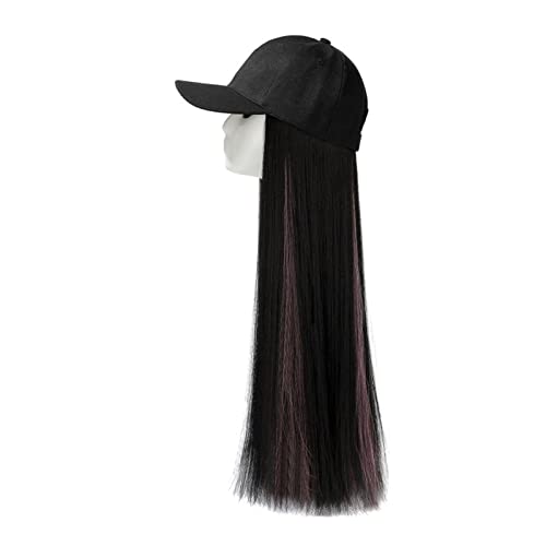 Perückenkappen 60 cm lange Modeperücke Hut Ein langer gerader Haare Pick gefärbt unsichtbare Entenkappe Perücke Frauen neue Baseball Hatband Hut Perücke (Color : C) von GRFIT