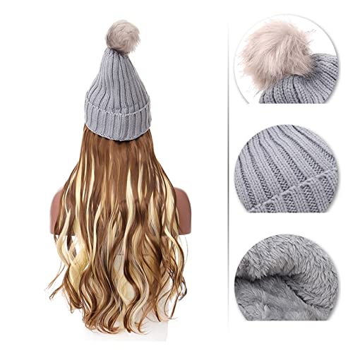 Perückenkappen Kunsthaar Damen Winter Warm Halten Haarverlängerung Hüte Perücken for Frauen Farben Welliges Haar (Color : Hair length 45 cm-04) von GRFIT