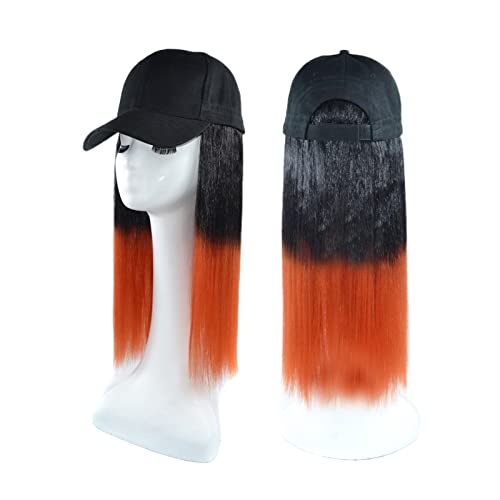 Perückenkappen Synthetische lange gerade Kappenperücke for Frauen, schwarze Hochtemperaturfaser mit Hut, Baseballkappe, verstellbare Hutperücke (Color : 1BTJH) von GRFIT