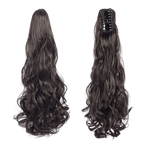 Pferdeschwanz 55,9 cm gewelltes Pferdeschwanz-Haar mit Klaue, Clip-in-Haarverlängerung, hitzebeständige Faser, Pferdeschwanz-Haarteil for Frauen und Mädchen, Verlängerung, synthetisches, langes gewell von GRFIT