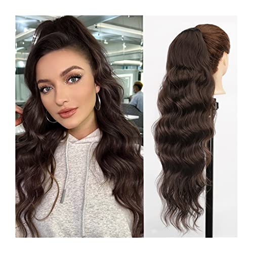 Pferdeschwanz 66 cm lange gewellte Haarverlängerung, synthetische hitzebeständige Haarverlängerung, Haarteil for Frauen und Mädchen, Kordelzug-Pferdeschwanz, natürlicher, weicher Clip-in-Pferdeschwanz von GRFIT