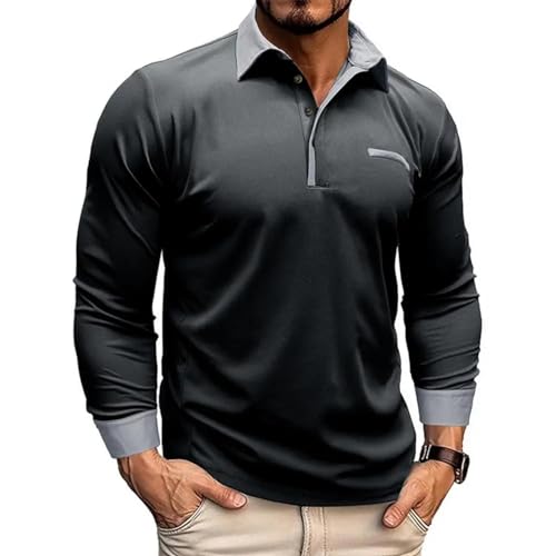 Pullover Sweatshirts Herren Outdoor Uniform Top Stilvolle Langarm Revers Kragen T-Shirts Mit Arm Gürtel Design Knopf Verschluss Atmungsaktive Bluse L Schwarz von GRFIT