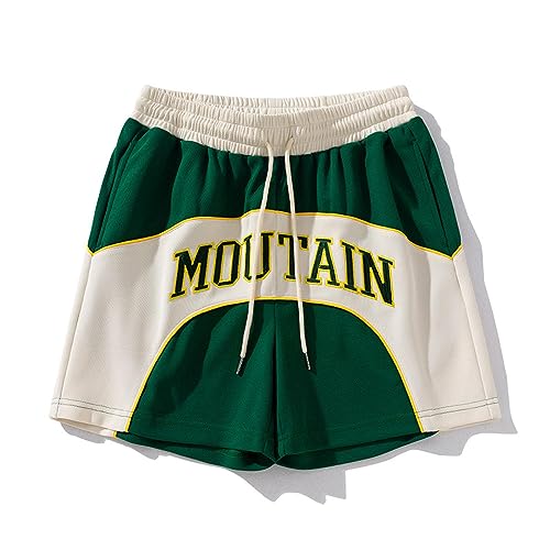 Shorts Kurze Herren Hose Basketballshorts Unter Dem Knie Trainingsshorts Lockere Atmungsaktive High Street Retro Shorts L Grün von GRFIT