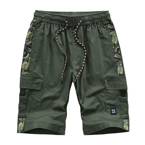 Shorts Kurze Herren Hose Herren Multi Bag Arbeitsshorts Herren Baumwolle Locker Große Freizeithose Mittellange Hose 3XL Armeegrün von GRFIT