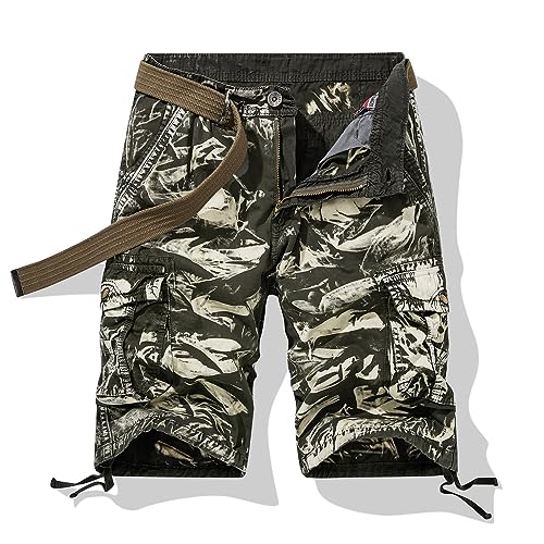 Shorts Kurze Herren Hose Locker Sitzende Lässige Camouflage-Arbeitsshorts Für Herren In Großer Größe Mit Mehreren Taschen Fünf-Punkt-Mittelhose Für Herren 32 Armeegrün von GRFIT