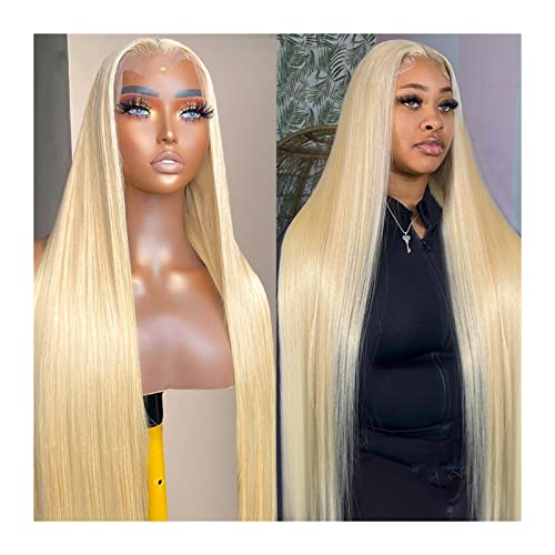 Synthetische Perücke Blond #613 HD Lace Frontal Perücke 8-32" lange glatte Echthaar-Spitzenperücke Brasilianisches Remy-Haar Blonde gerade transparente Lace Frontal Perücke for Frauen Cosplay Perücke von GRFIT