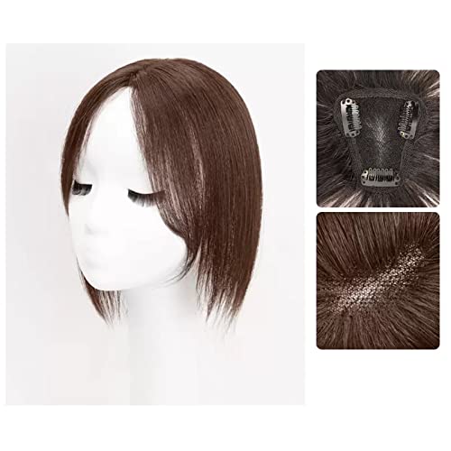 Synthetische Perücke Perücke Mädchen Kopf Patch Weißes Haar Echthaar Dünn Flauschig Erhöhen Sie das Haarvolumen Perücke Stück Cosplay Perücke (Color : 02-(7-8)25CM-chestnut-brown) von GRFIT