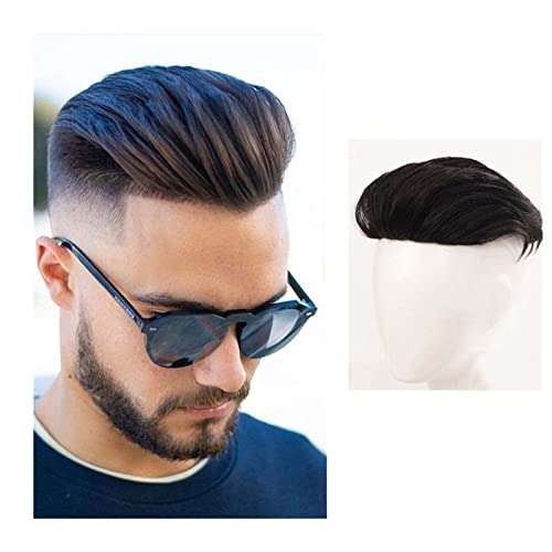 Toupet für Männer Kurzes synthetisches Haar-Clip-in-Toupet for Männer, glattes Topper-Haar, natürliches Schwarz, atmungsaktiv, Hochtemperatur-Faser-Toupet for Abdecken von Haarausfall Haarverlängerung von GRFIT