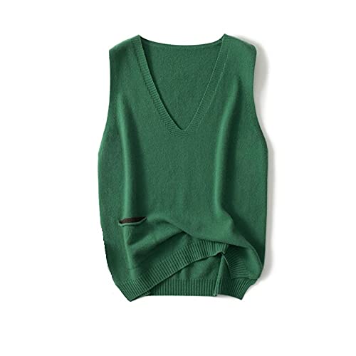 Damen Strickweste,Damen Strickpullover Weste Casual Lose Einfarbig Kaschmir Ärmelloser Pullover Pullover V-Ausschnitt Preppy Style Vintage Stilvolle Herbst Winter Mädchen Ärmelloses Tank Top,Grü von GRGFG