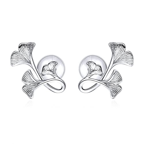 GRGFG Ohrstecker Damen,Damen Ohrstecker,Simplicity Fashion Ginkgoblatt 925Er Sterling Silber Ohrstecker Ohrringe Zirkonia Eleganter Silber Ohrstecker Schmuck Geschenke Für Ihre Frauen Mädchen von GRGFG