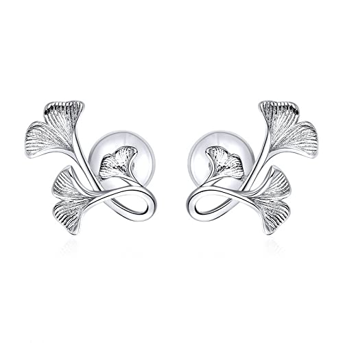 GRGFG Ohrstecker Damen,Damen Ohrstecker,Simplicity Fashion Ginkgoblatt 925Er Sterling Silber Ohrstecker Ohrringe Zirkonia Eleganter Silber Ohrstecker Schmuck Geschenke Für Ihre Frauen Mädchen von GRGFG