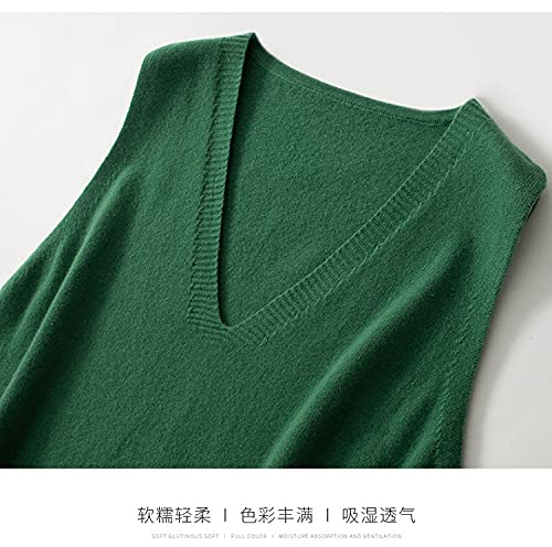 GRGFG Sweater Vest,Damen Strickpullover Weste Casual Lose Einfarbig Kaschmir Ärmelloser Pullover Pullover V-Ausschnitt Preppy Style Vintage Stilvolle Herbst Winter Mädchen Ärmelloses Tank Top,Grün,M von GRGFG