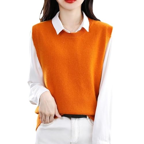 Pullunder Damen,Damen Strickwesten Pullover Orange Vintage Fashion Side Split Cami Weste Rundhals Ärmellos Pullover Weste Casual Lose Pullover Tank Top Preppy Style,L von GRGFG
