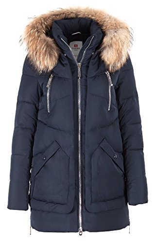 6M91M Damen Winterjacke in Daunen-Optik TARORE mit Echtfellkapuze (40, blau) von GRIMADA