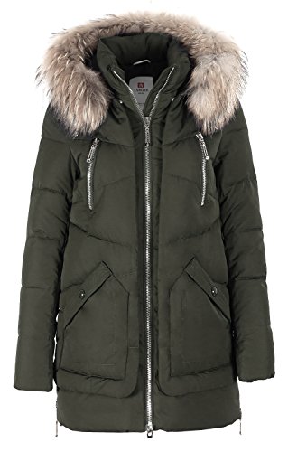 GRIMADA 6M91M Damen Winterjacke in Daunen-Optik TARORE mit Echtfellkapuze (38, grün) von GRIMADA