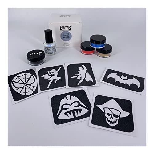 GRIMAS Glitzer-Tattoo Set Sparkling Hero, Profi-Schminkset, wasserfeste, wischfest, fürs Kinderschminken, Karneval, Halloween und mehr, sehr hautverträglich, plastikfrei, Superheldenmotive von GRIMAS