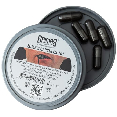 GRIMAS Zombiekapseln, Farbe 101 schwarz, 5 Stück, Mund-Effekt-Farbe auf pflanzlicher Basis, Halloween-Kapseln, vegan von GRIMAS