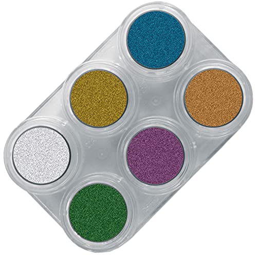 Grimas Profi Schminkpalette Water Make-Up Palette M6, metallisch hochglänzende Farben 6x2.5ml, hochwertige Metallic-Kinderschminke/Karnevalsschminke auf Wasserbasis von GRIMAS
