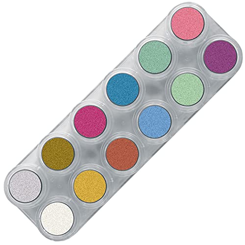Grimas Profi Schminkpalette Water Make-Up Pearl 12, glänzende Farben 12x2.5ml, hochwertige Glanz-Kinderschminke/Karnevalsschminke auf Wasserbasis von GRIMAS