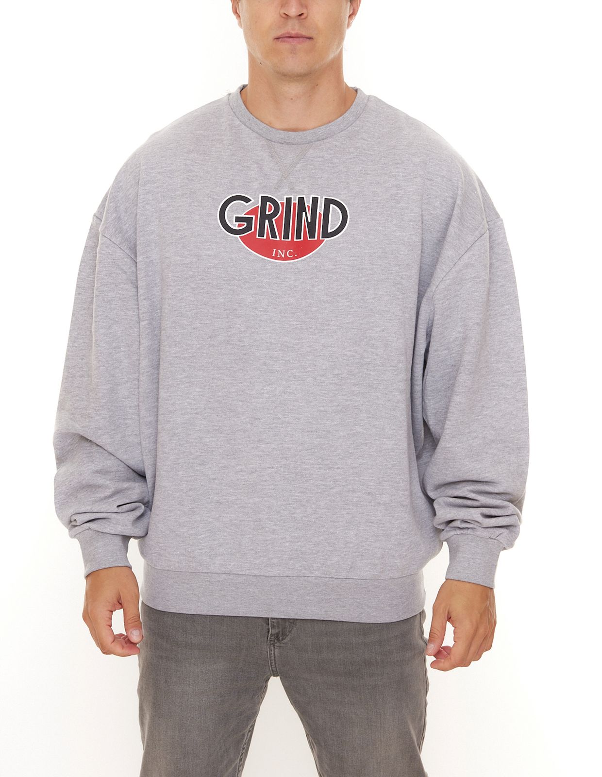 GRIND Inc Logo Sweat Herren Rundhals-Pullover mit großem Logo-Print Sweater GISR001 Grau von GRIND Inc