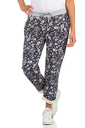 GRINGO Damen Sweatpants Boyfriend Jogginghose Freizeithose Sport One Size (Blume blau) von GRINGO