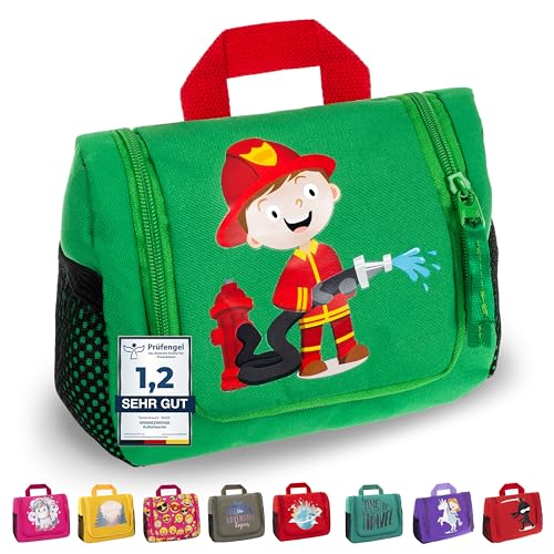 GRINSEZWERGE Kinder Kulturtasche | Reise Kulturbeutel zum Aufhängen | Kosmetiktasche Waschbeutel Waschtasche Reisetasche Schminktasche Kosmetik Beutel Reisezubehör von GRINSEZWERGE