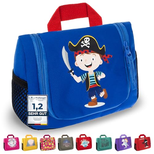 GRINSEZWERGE Kinder Kulturtasche | Reise Kulturbeutel zum Aufhängen | Kosmetiktasche Waschbeutel Waschtasche Reisetasche Schminktasche Kosmetik Beutel Reisezubehör von GRINSEZWERGE