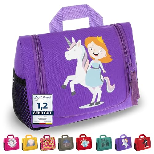 GRINSEZWERGE Kinder Kulturtasche | Reise Kulturbeutel zum Aufhängen | Kosmetiktasche Waschbeutel Waschtasche Reisetasche Schminktasche Kosmetik Beutel Reisezubehör von GRINSEZWERGE