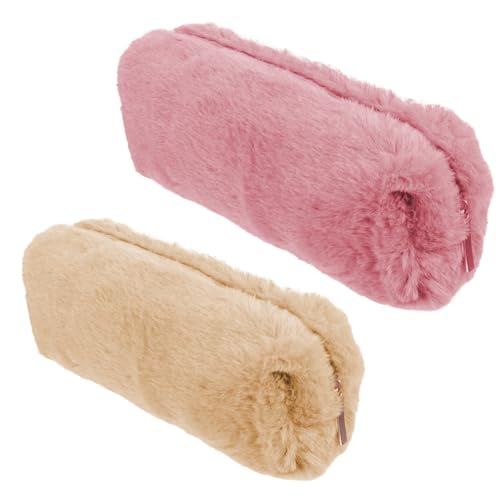 GRIRIW 2 STÜCK Plüsch Federmäppchen Große Kapazität Octagonal Mäppchen mit Reißverschluss Weiches Stiftesäckchen für Schüler Schreibtisch Organizer in Beige von GRIRIW