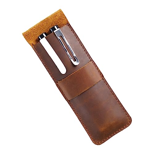 GRIRIW Vintage Leder Federmäppchen Stifteetui aus Hochwertigem Rindsleder Praktischer Stiftespeicher für Schüler und Büroangestellte Schlichtem Design Crazy Horse Braun von GRIRIW