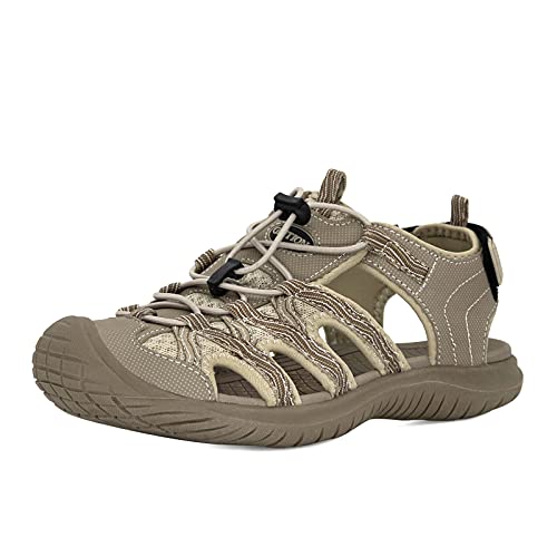 GRITION Damen Trekkingsandalen Sommer Geschlossene Zehe Sandalen Frauen Outdoor Wandersandalen Klettverschluss Verstellbaren Wandern Sportsandalen Wasser Schuhe Trail Sandale Beige MEHRWEG (36 EU) von GRITION