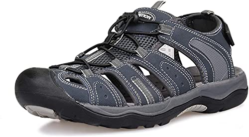 GRITION Trekkingsandalen Herren Geschlossene Zehe Herren Wandern Sandalen Mesh & PU Oberen Verstellbaren Fersenriemen für Sport und Outdoor Wanderschuhe für Sommer Strand MEHRWE (42 EU / 27.2cm, Blau) von GRITION