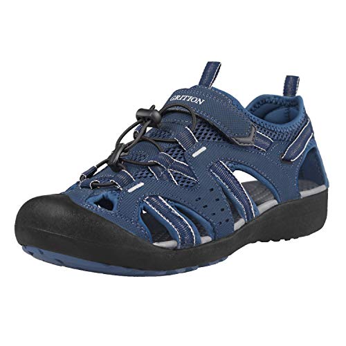 GRITION Herren Wandern Sandalen Outdoor Geschlossene Trekkingsandalen Klettverschluss Verstellbaren Männer Sommer Sandale Sportsandalen Wandersandalen Wasserfest Schuhe Navy Blau MEHRWEG (40 EU) von GRITION