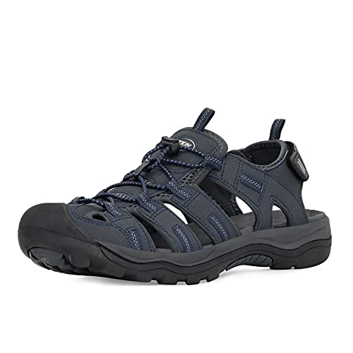 GRITION Herren Wandern Sandalen Outdoor Trekkingsandalen Verstellbaren Geschlossene Zehe Männer Sommer Sport Wanderschuhe Wasserfest Sandale Klettverschluss Lose Beach MEHRWEG (40 EU, Blau) von GRITION