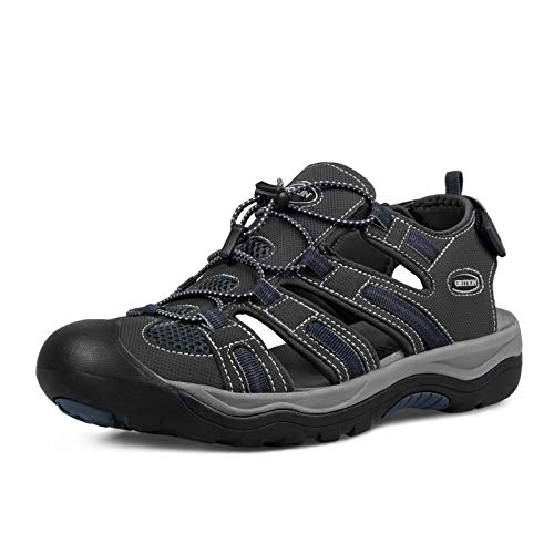 GRITION Herren Wandern Sandalen Outdoor Trekkingsandalen Verstellbaren Geschlossene Zehe Männer Sommer Sport Wanderschuhe Wasserfest Sandale Klettverschluss Lose Beach MEHRWEG (40 EU, Navy Blau) von GRITION