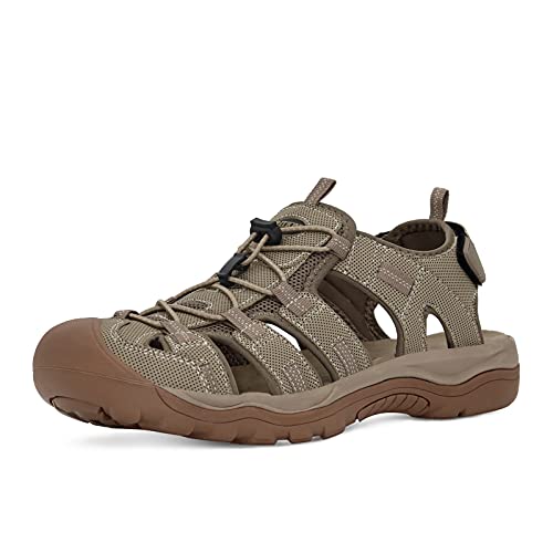 GRITION Herren Wandern Sandalen Outdoor Trekkingsandalen Verstellbaren Geschlossene Zehe Männer Sommer Sport Wanderschuhe Wasserfest Sandale Klettverschluss Lose Beach MEHRWEG (41 EU, Beige) von GRITION