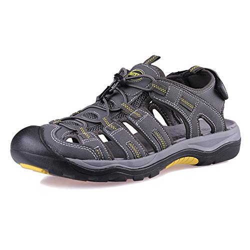 GRITION Herren Wandern Sandalen Outdoor Trekkingsandalen Verstellbaren Geschlossene Zehe Männer Sommer Sport Wanderschuhe Wasserfest Sandale Klettverschluss Lose Beach MEHRWEG (42 EU, Grau) von GRITION