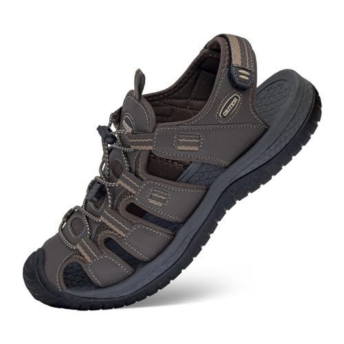 GRITION Herren Wandersandalen Geschlossene Zehe, Wandern Wasser Sandalen Wasserdicht Leichtgewicht, Outdoor-Athletik TrekkingSandalen, Fischer Anti-Rutsch-Sport Strand Sommer 40eu braun. von GRITION